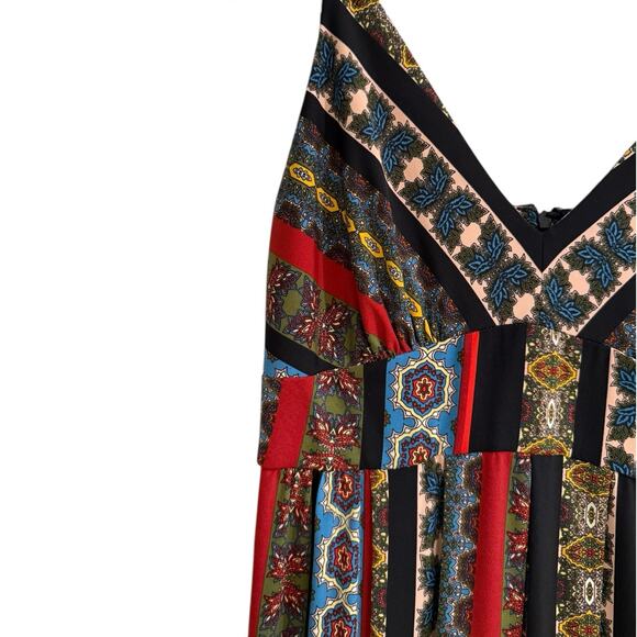 TAHARI BOHO CHIC FLOUNCE HEM MAXI DRESS DEEP ROUNDED V-NECK EMPIRE WAIST SP - Picture 2 of 11